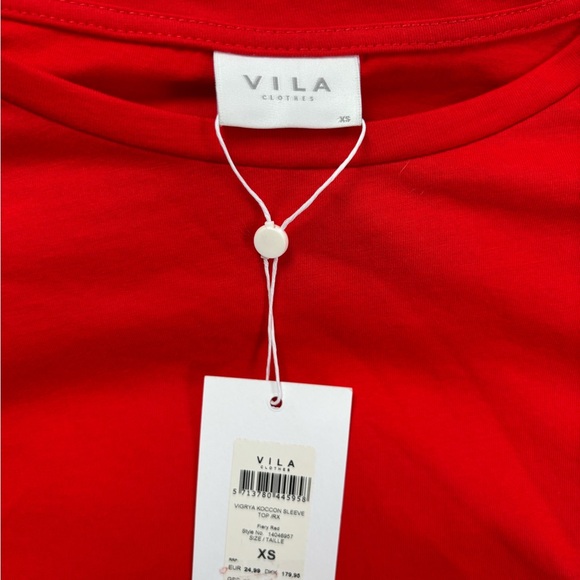 VILA Bright Red Long-Sleeve Puff Sleeve Tee - Picture 7 of 7